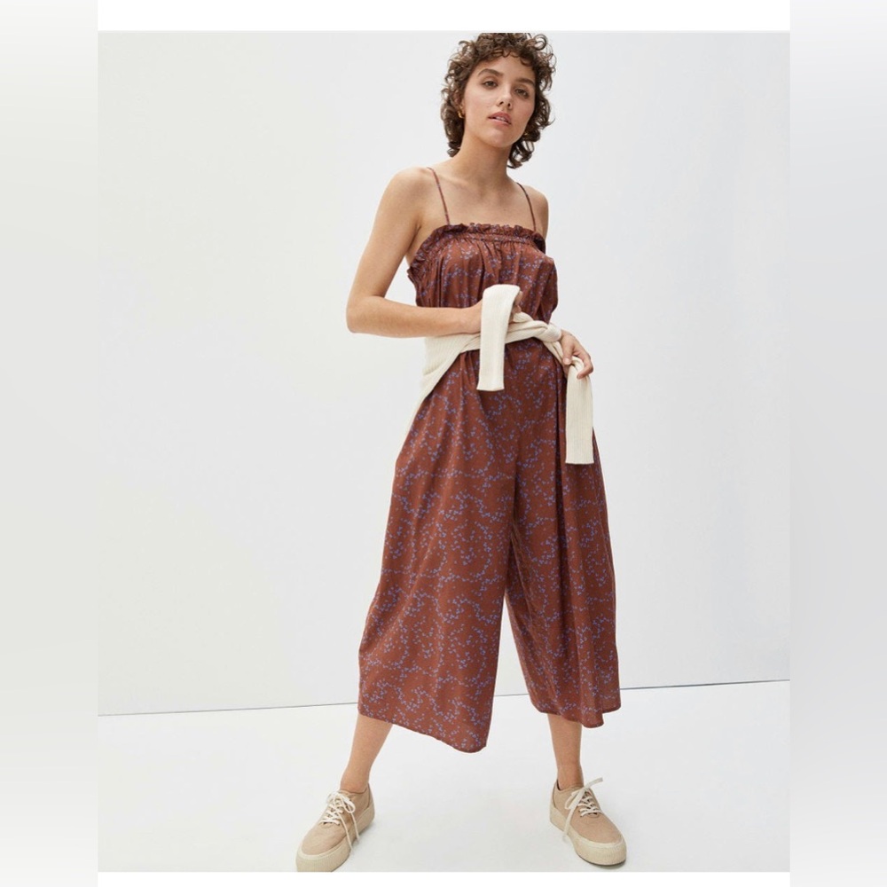 Everlane Women’s The Flowy Jumpsuit Square Neck Sequoia Floral Red Brown ,size M